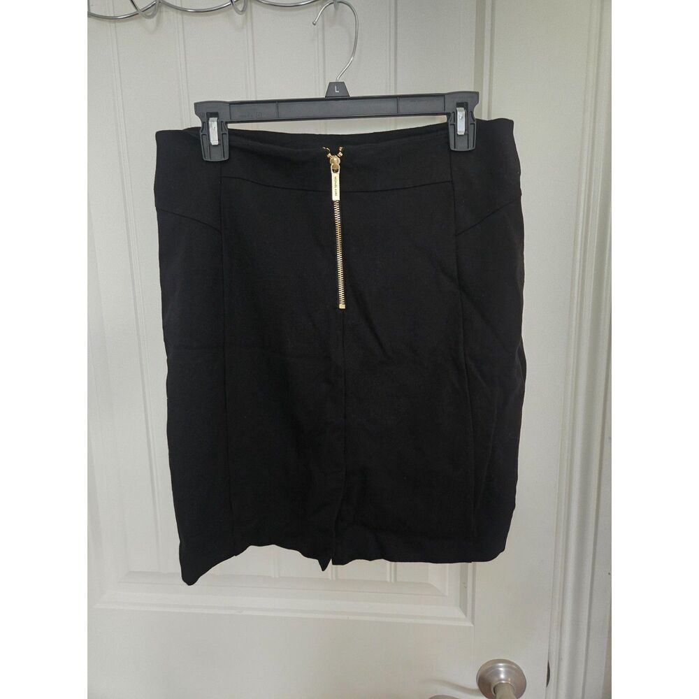 Michael Kors Women’s Size M Black Pencil Skirt Gold Front Zipper Knee Length
